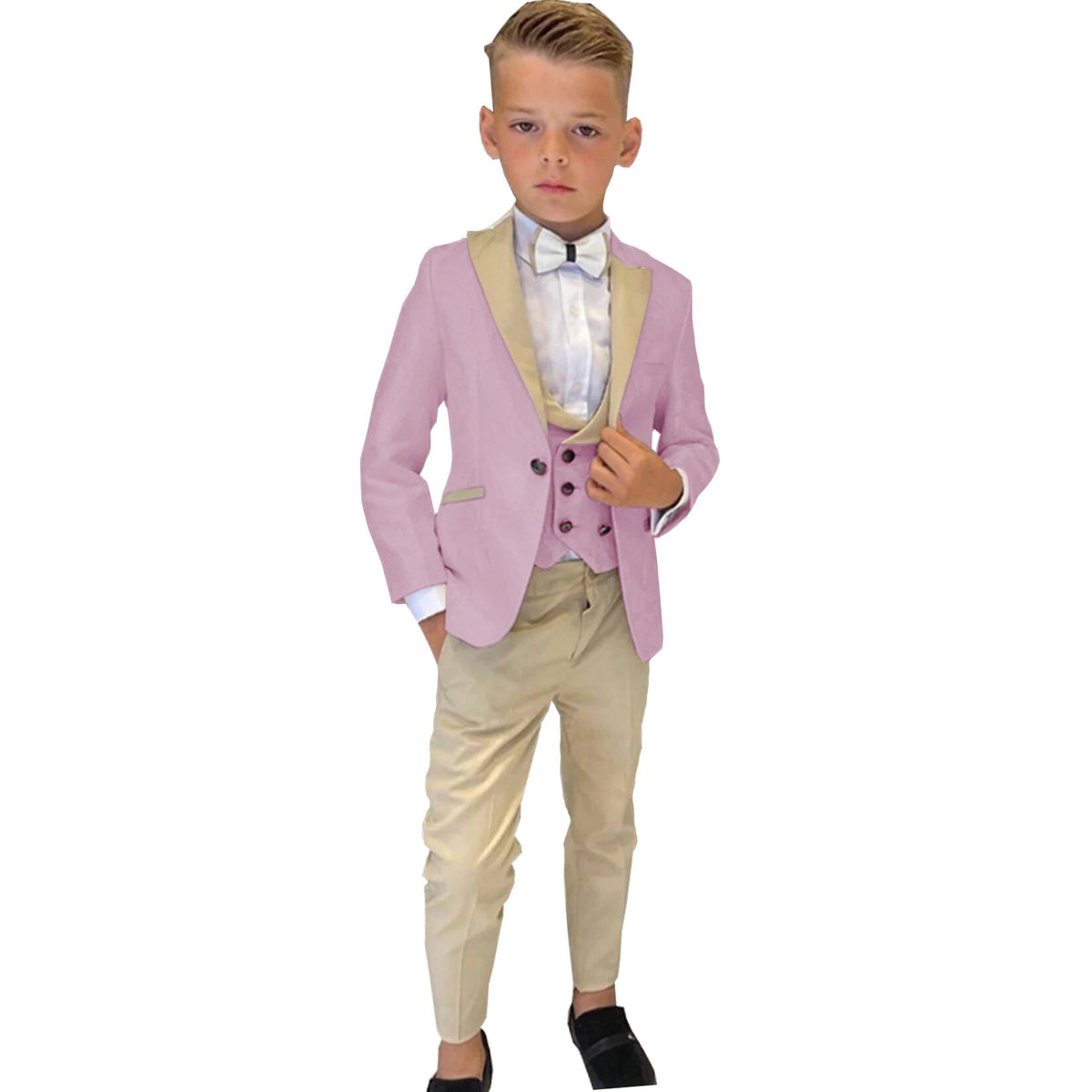 Traje de 3 piezas para niño, esmoquin de boda, chaqueta de fiesta, pantalón, chaleco, blazer para niño, conjunto de solapa puntiaguda, trajes formales personalizados para niño 