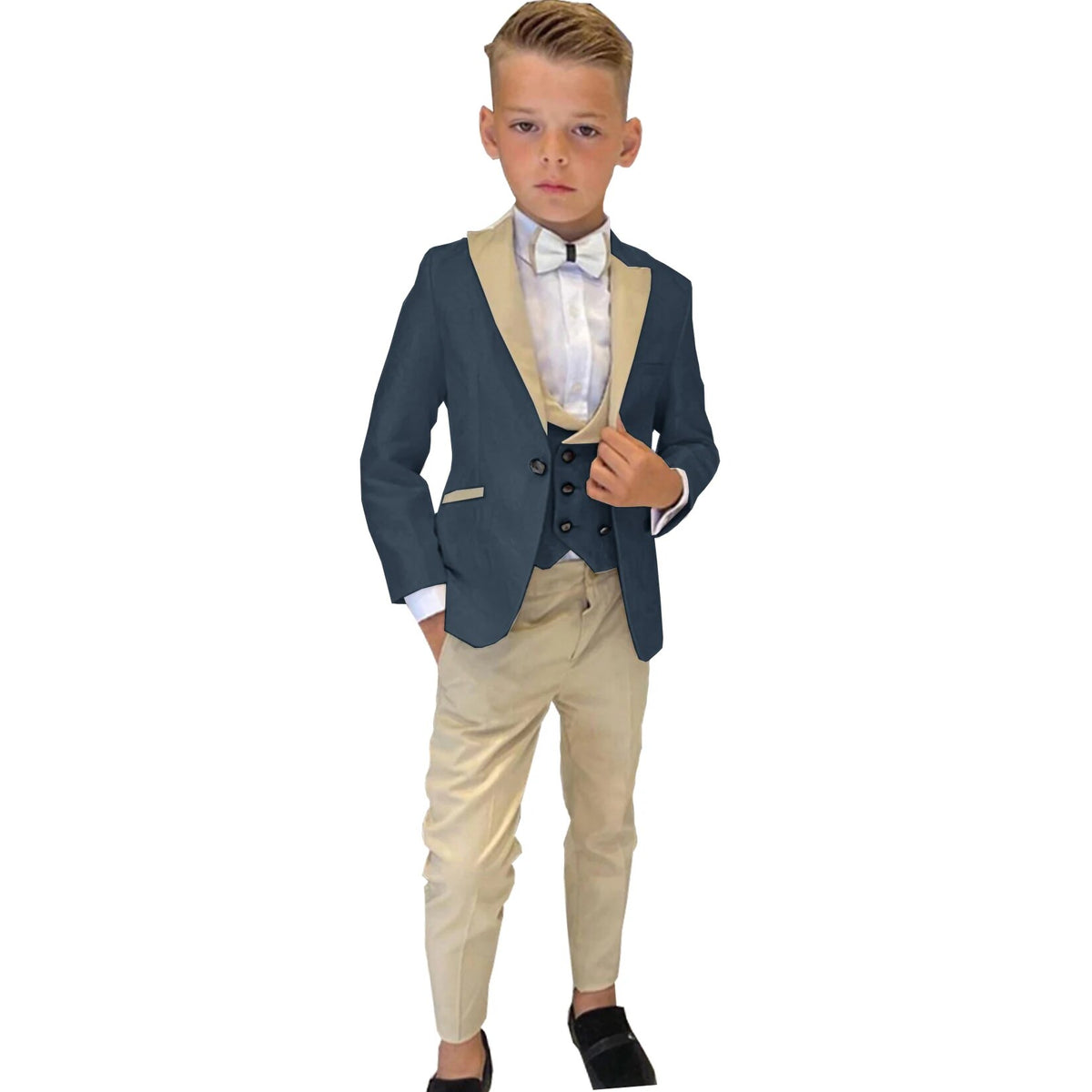 Traje de 3 piezas para niño, esmoquin de boda, chaqueta de fiesta, pantalón, chaleco, blazer para niño, conjunto de solapa puntiaguda, trajes formales personalizados para niño 
