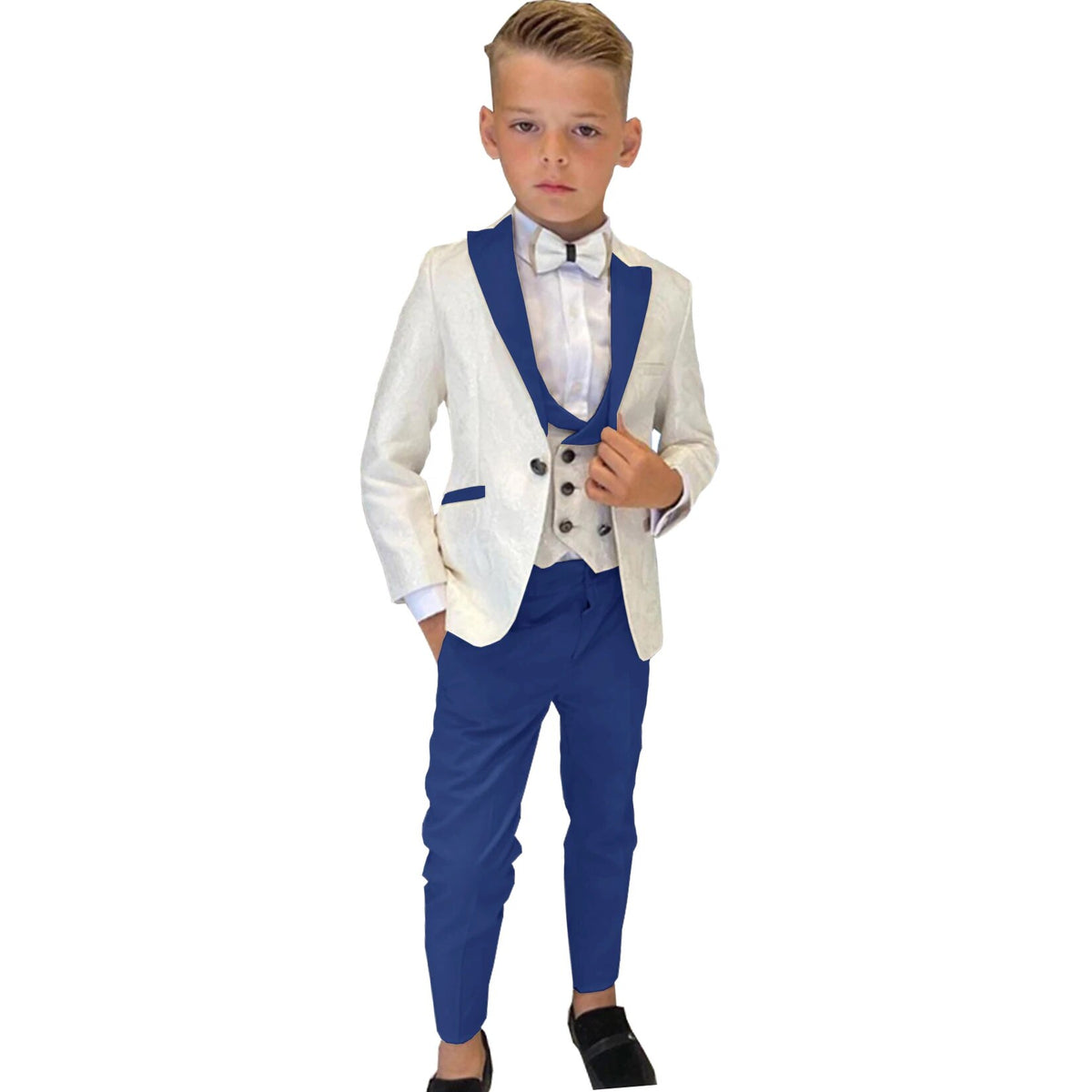 Traje de 3 piezas para niño, esmoquin de boda, chaqueta de fiesta, pantalón, chaleco, blazer para niño, conjunto de solapa puntiaguda, trajes formales personalizados para niño 