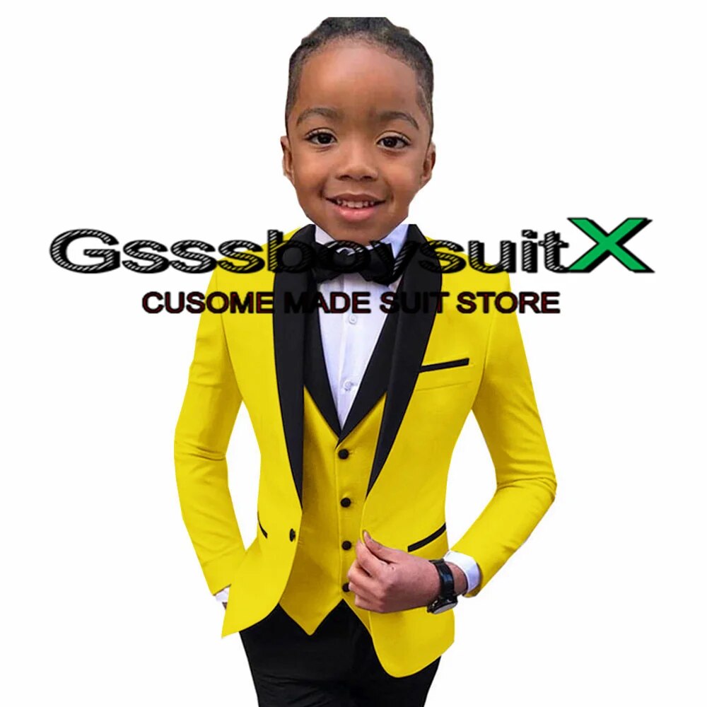 Boys Suit Wedding Tuxedo 3 Piece Shawl Collar Jacket Pants Vest Child Formal Blazer Set Slim Fit Outfit Costume Garcon