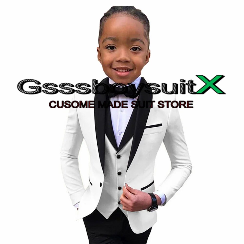 Boys Suit Wedding Tuxedo 3 Piece Shawl Collar Jacket Pants Vest Child Formal Blazer Set Slim Fit Outfit Costume Garcon
