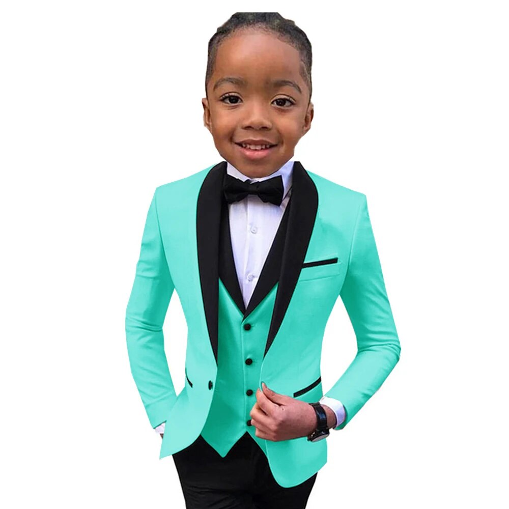 Boys Suit Wedding Tuxedo 3 Piece Shawl Collar Jacket Pants Vest Child Formal Blazer Set Slim Fit Outfit Costume Garcon