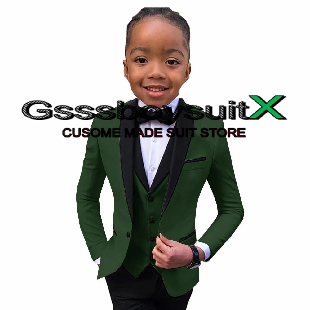 Boys Suit Wedding Tuxedo 3 Piece Shawl Collar Jacket Pants Vest Child Formal Blazer Set Slim Fit Outfit Costume Garcon