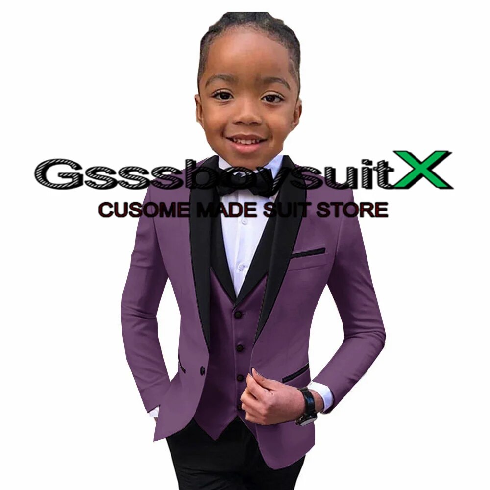 Boys Suit Wedding Tuxedo 3 Piece Shawl Collar Jacket Pants Vest Child Formal Blazer Set Slim Fit Outfit Costume Garcon