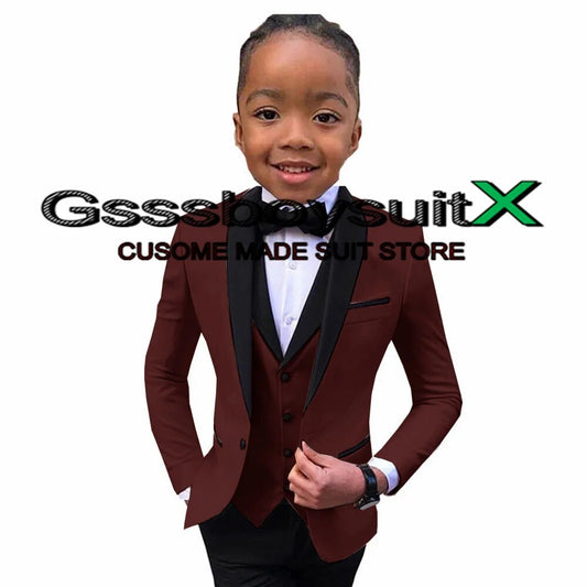 Boys Suit Wedding Tuxedo 3 Piece Shawl Collar Jacket Pants Vest Child Formal Blazer Set Slim Fit Outfit Costume Garcon