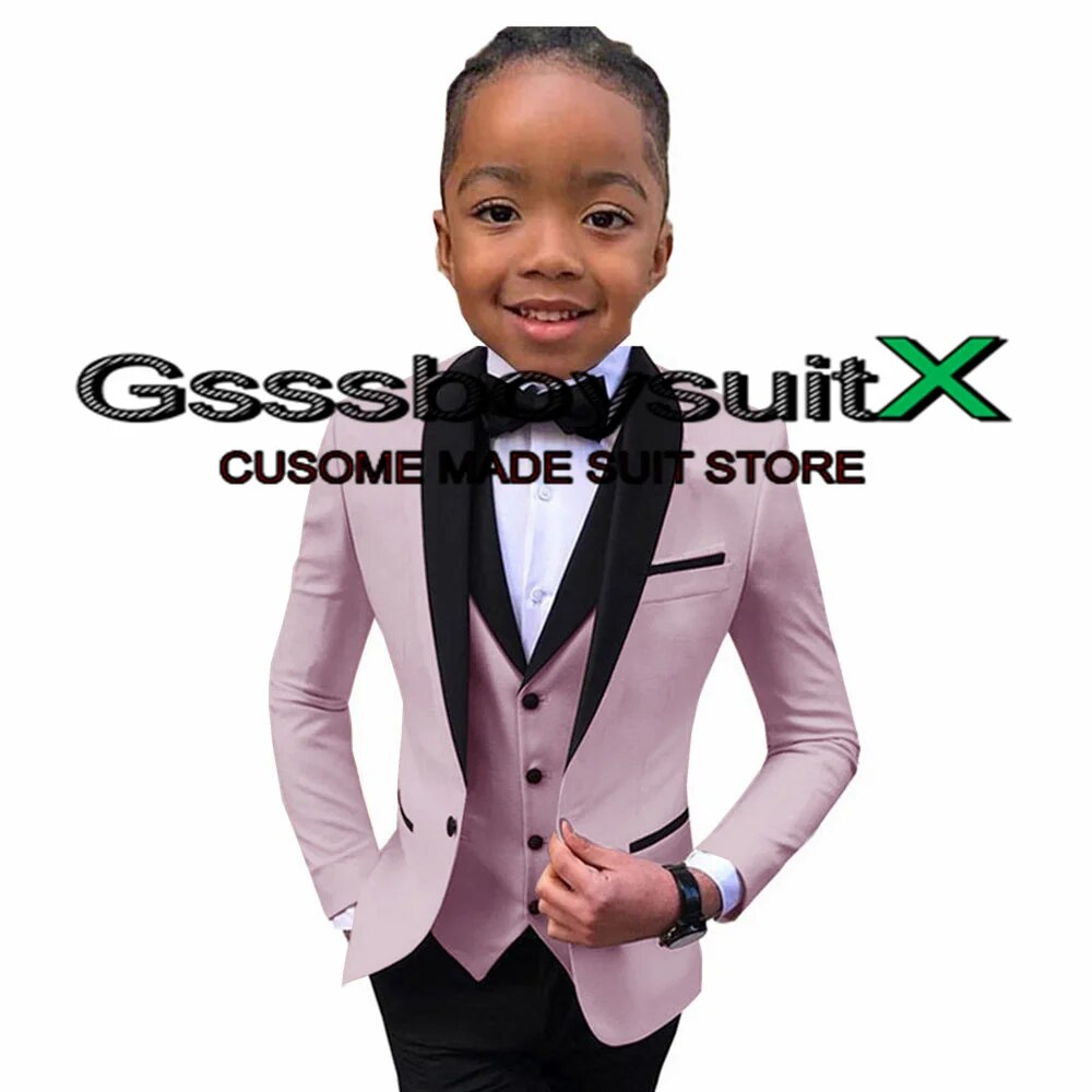 Boys Suit Wedding Tuxedo 3 Piece Shawl Collar Jacket Pants Vest Child Formal Blazer Set Slim Fit Outfit Costume Garcon