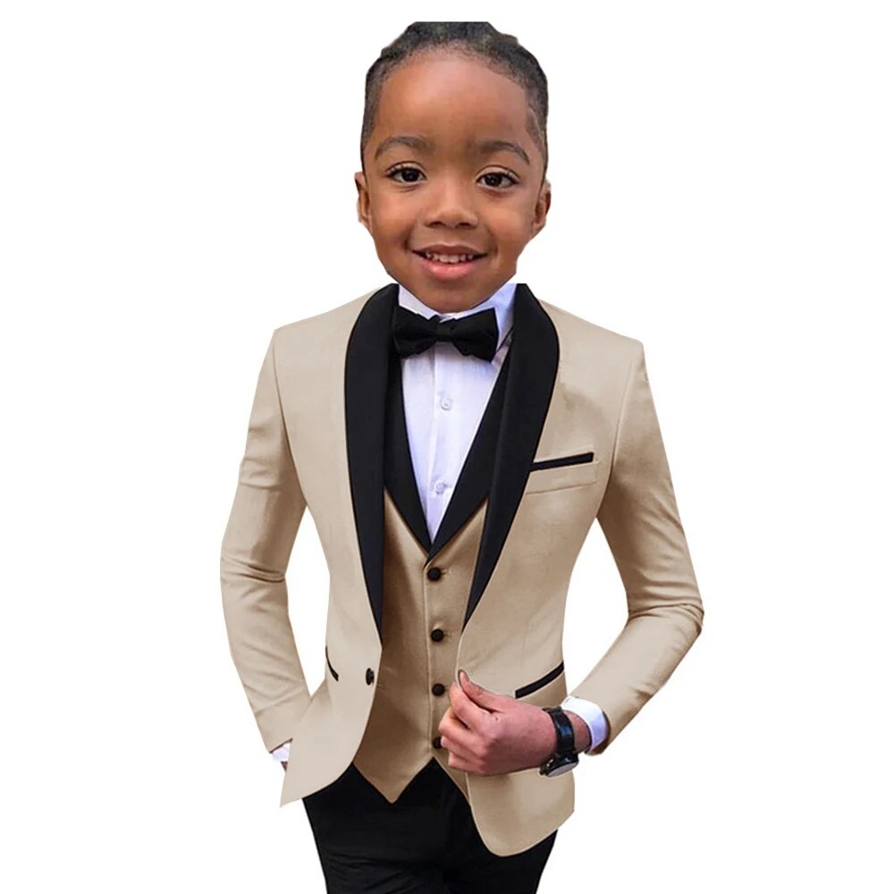 Boys Suit Wedding Tuxedo 3 Piece Shawl Collar Jacket Pants Vest Child Formal Blazer Set Slim Fit Outfit Costume Garcon