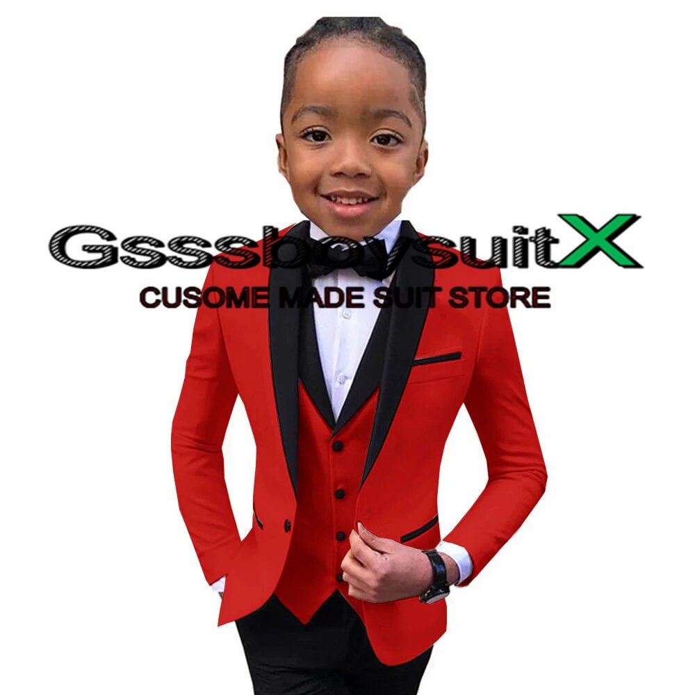 Boys Suit Wedding Tuxedo 3 Piece Shawl Collar Jacket Pants Vest Child Formal Blazer Set Slim Fit Outfit Costume Garcon