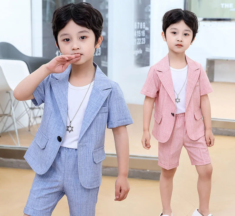Kids Summer Short Sleeve Blazer and Shorts Set Boys Fashion Suit Two Piece Outfits