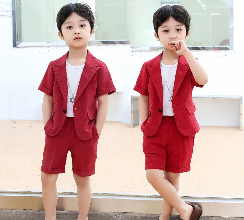 Conjunto de blazer y pantalones cortos de manga corta de verano para niños, traje de moda para niños, conjuntos de dos piezas 
