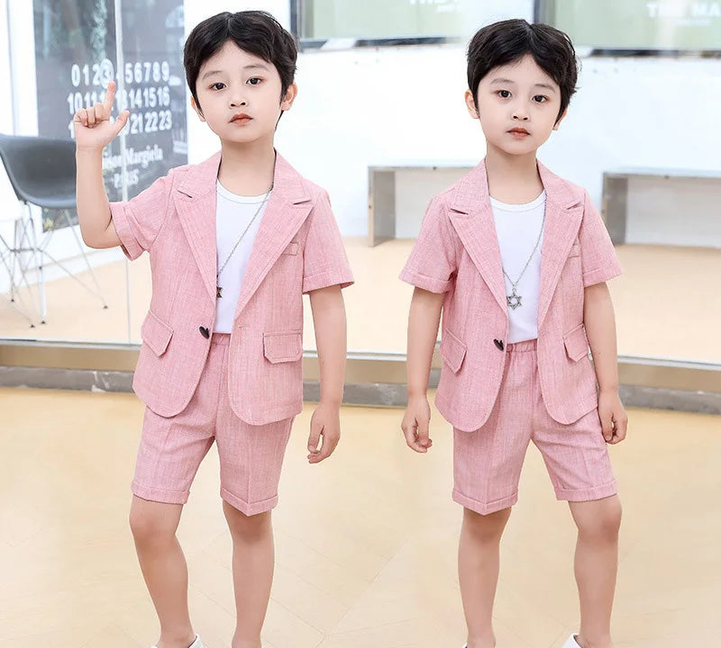 Conjunto de blazer y pantalones cortos de manga corta de verano para niños, traje de moda para niños, conjuntos de dos piezas 