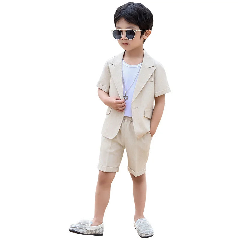 Conjunto de blazer y pantalones cortos de manga corta de verano para niños, traje de moda para niños, conjuntos de dos piezas 