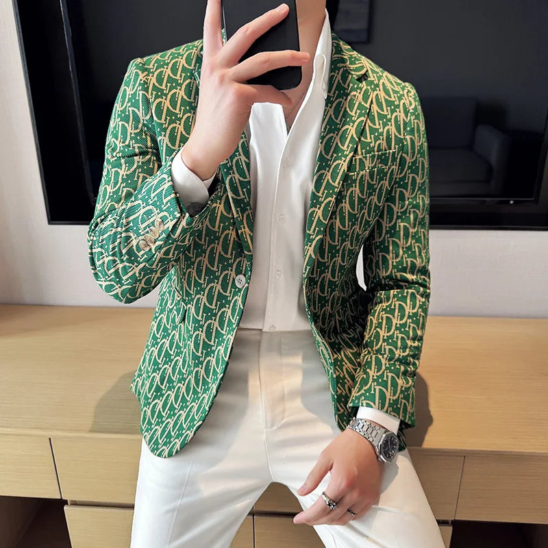 Chaqueta de traje estampada de negocios para hombre, blazer ajustado, informal, para boda, novio, esmoquin, abrigo de traje para hombre