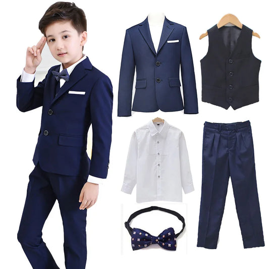 Boys Five Piece Red Suit Set with Jacket Vest Pants Shirt and Bow Tie