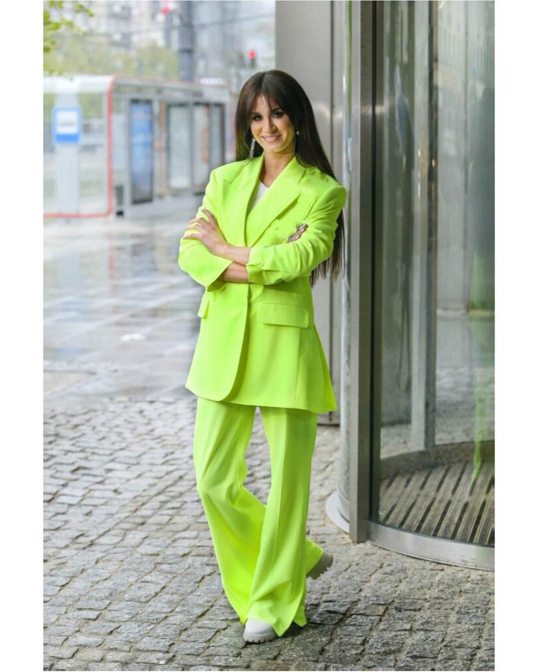Blazer vert vif pour femme, tenue décontractée, ample, pour le bureau, les fêtes, les bals, les tapis rouges (veste + pantalon) 