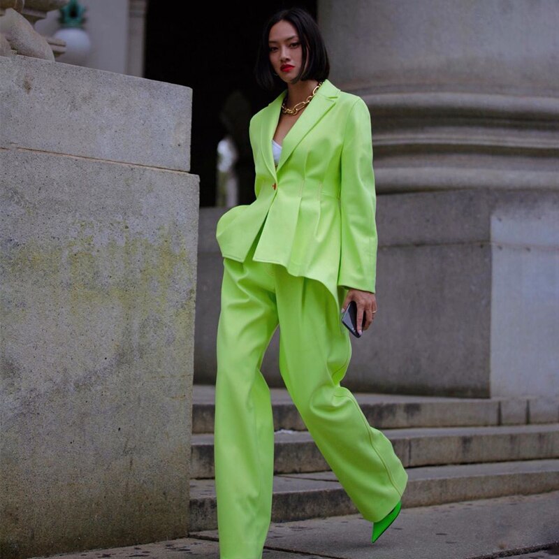 Costumes de soirée vert vif pour femmes, tenues de soirée grande taille, smokings d'affaires 2 pièces (veste + pantalon)