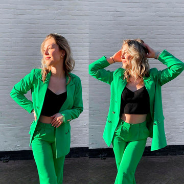 Bright Green Women Blazer Suits Street Style Power Slim Fit Evening Party Formal Outfit Wedding Wear 2 Pieces