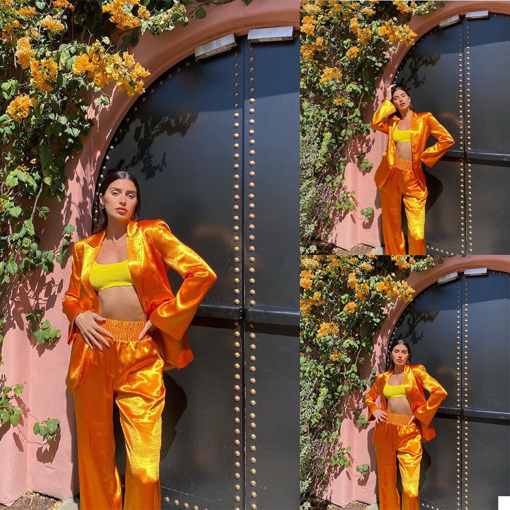 Blazer de terciopelo naranja brillante para mujer, traje de 2 piezas, hecho a medida, para fiesta de noche, formal, cumpleaños, trabajo 