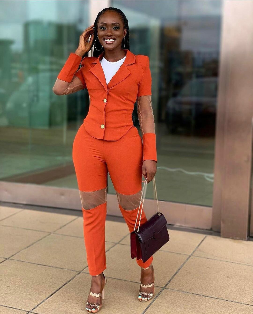 Trajes de playa naranja brillante para mujer, esmoquin ajustado para fiesta de celebridades, graduación, blazer, atuendo informal (chaqueta + pantalón) 