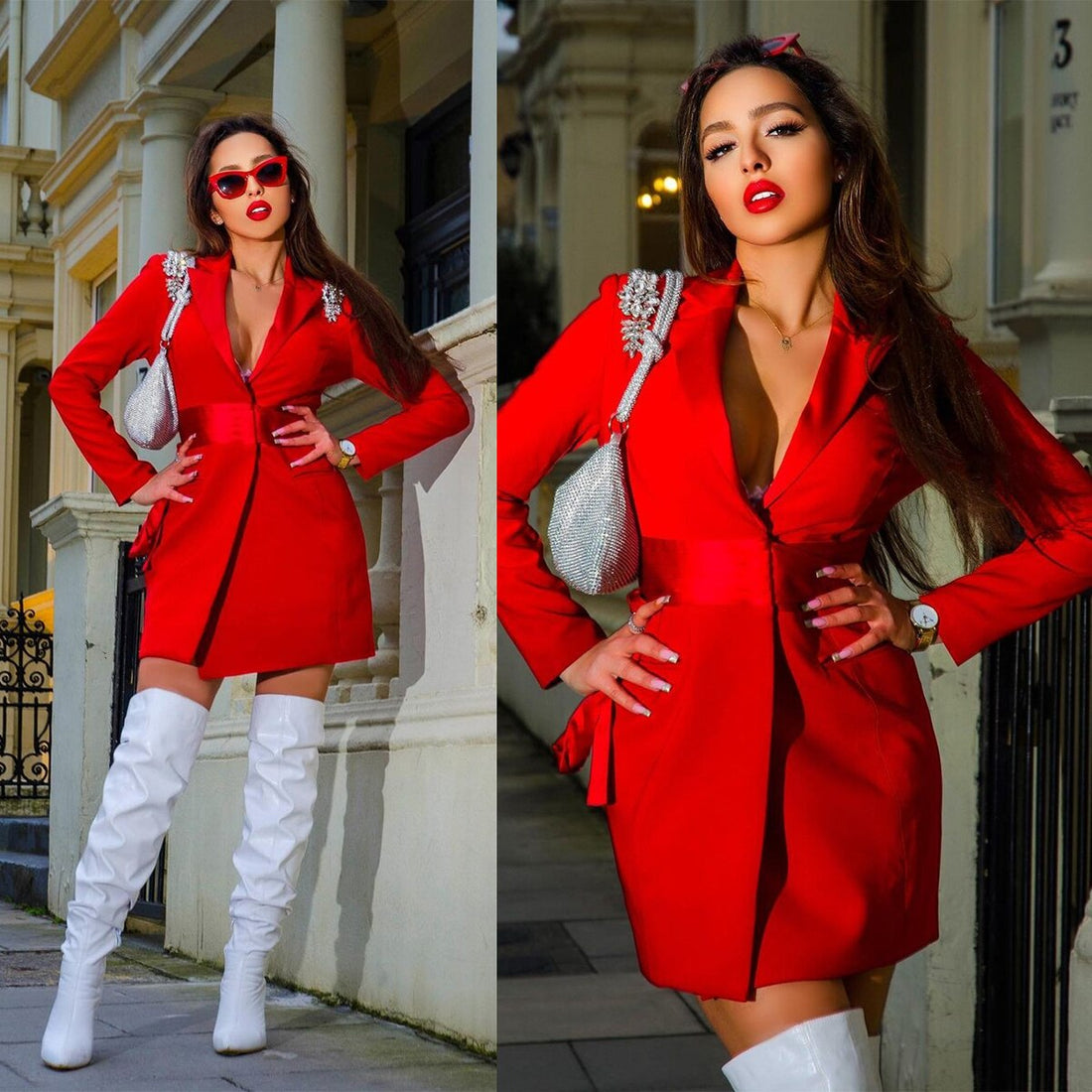Blazer rojo brillante de 1 pieza para mujer, estilo urbano, para boda, traje de madre de la novia, fiesta de noche, ropa formal 
