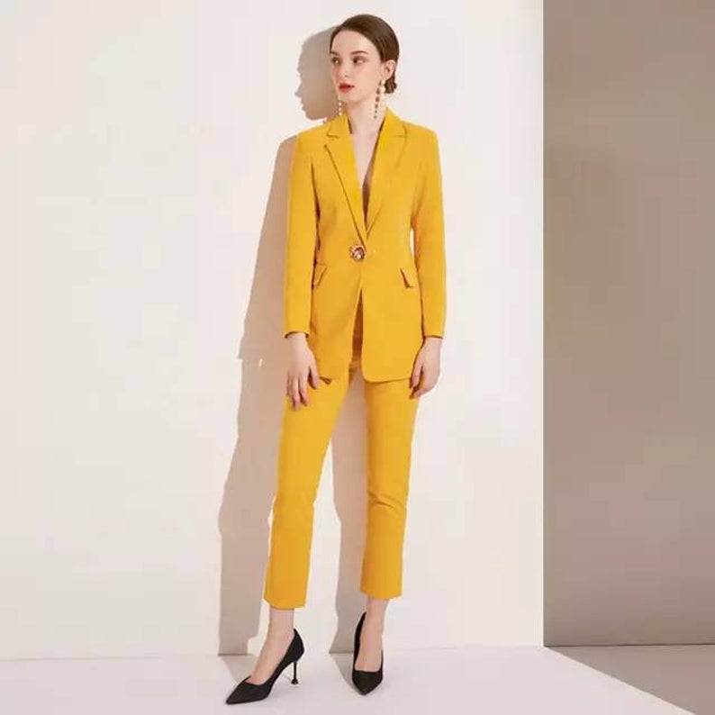 Bright Yellow Celebrity Women Evening Suit One Button Mother of Bride Dress Party Prom Wear Pants Outfits 2 pcs