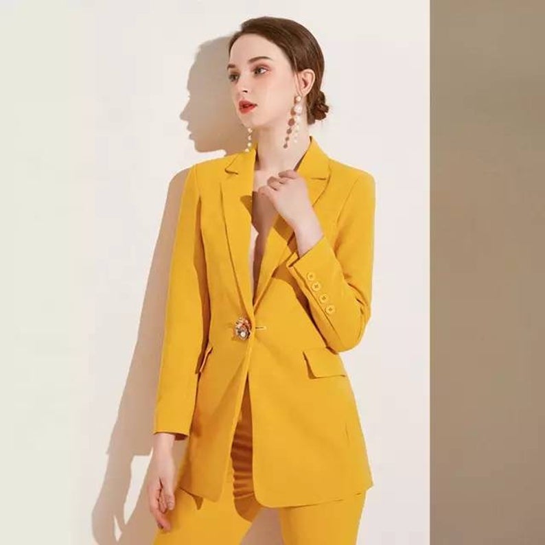 Bright Yellow Celebrity Women Evening Suit One Button Mother of Bride Dress Party Prom Wear Pants Outfits 2 pcs