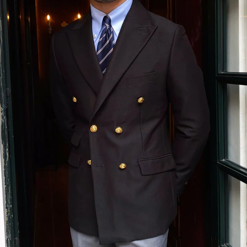 Blazer de estilo británico para hombre, traje ajustado de dos piezas con doble botonadura, color liso, informal y moderno.