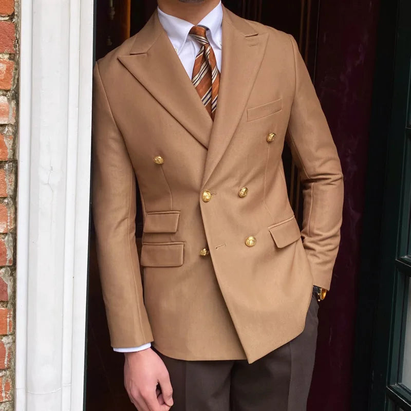 Blazer de estilo británico para hombre, traje ajustado de dos piezas con doble botonadura, color liso, informal y moderno.
