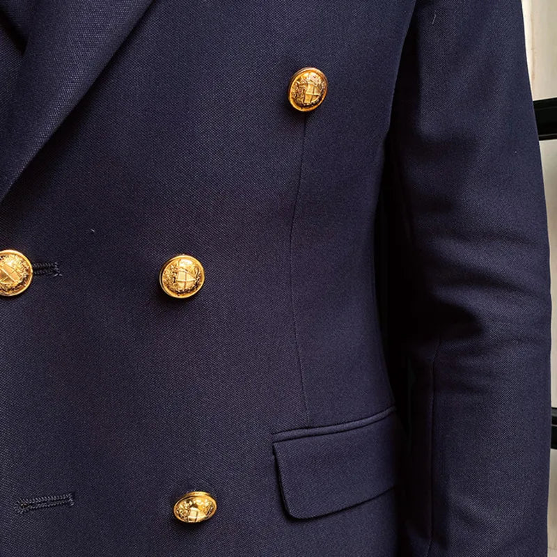 Blazer de estilo británico para hombre, traje ajustado de dos piezas con doble botonadura, color liso, informal y moderno.