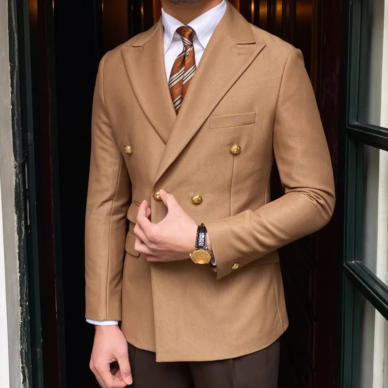 Blazer británico para hombre, moda para hombre, doble botonadura, ajustado, de color liso, informal, masculino 