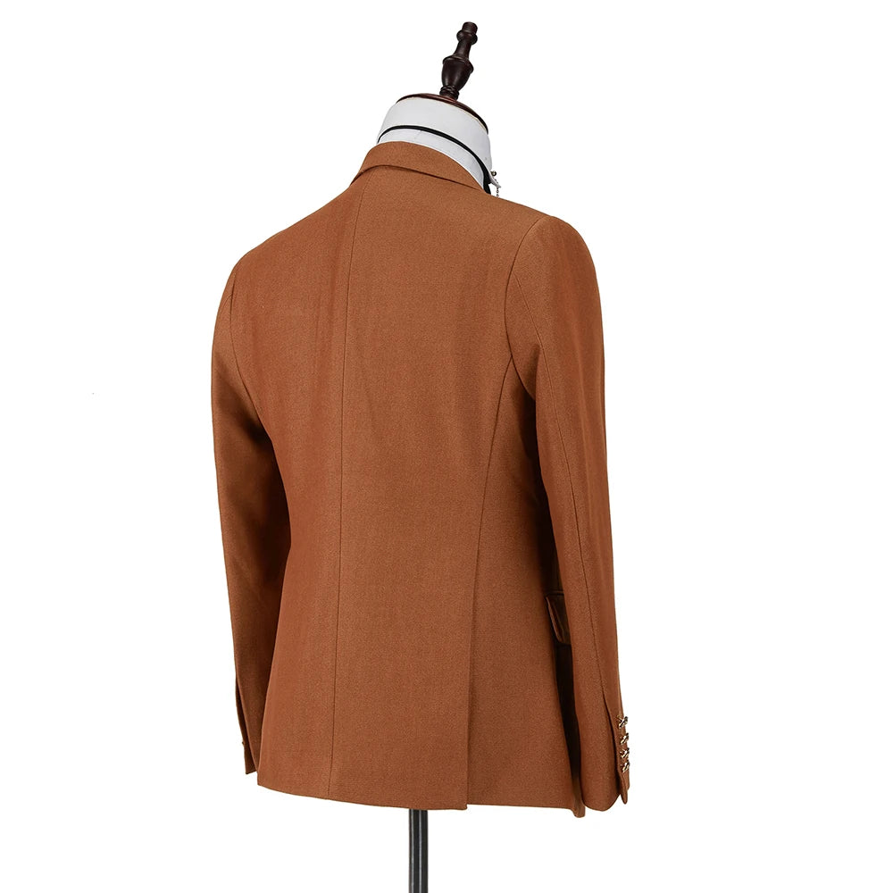 Men's Brown British Peaked Lapel Slim Fit 3-Piece Tuxedo Suit for Wedding, Prom & Bridegroom