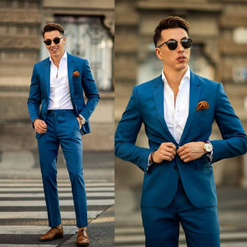 British Men Suits 2 Piece Blue Peaky Blinder Suit Slim Fit Suit Business Jacket Pants Custom Wedding Tuxedos