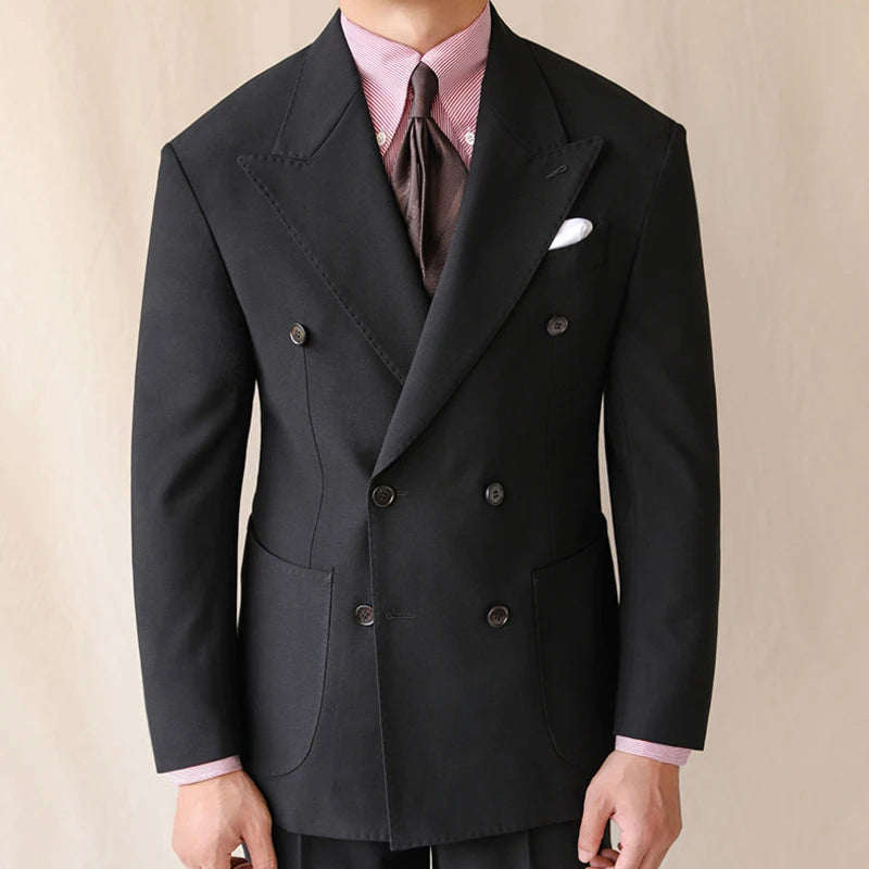 Blazers de style britannique pour hommes, veste de costume décontractée à double boutonnage pour affaires, robe de mariée, manteau, costume de smoking pour banquet social