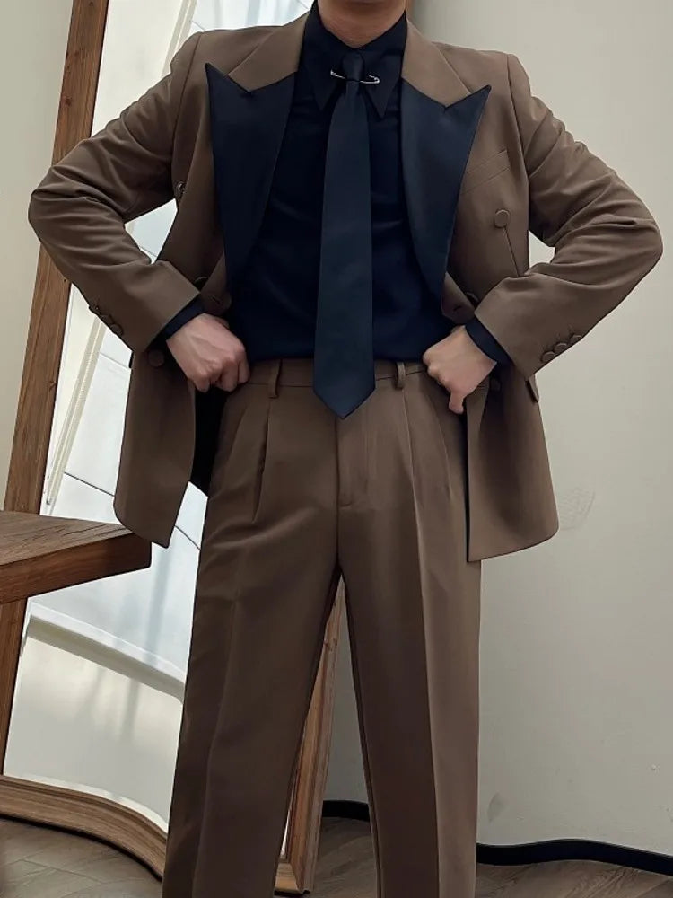 Traje formal de estilo británico para hombre, con doble botonadura y cuello empalmado, para trabajo de negocios, chaqueta, pantalón, traje de boda de dos piezas