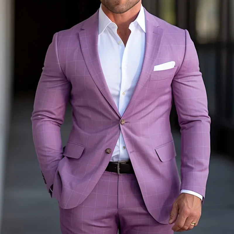 Trajes de hombre de estilo británico, esmoquin a cuadros dorados para boda, blazer ajustado con solapa de muesca, traje masculino de 2 piezas, chaqueta y pantalón