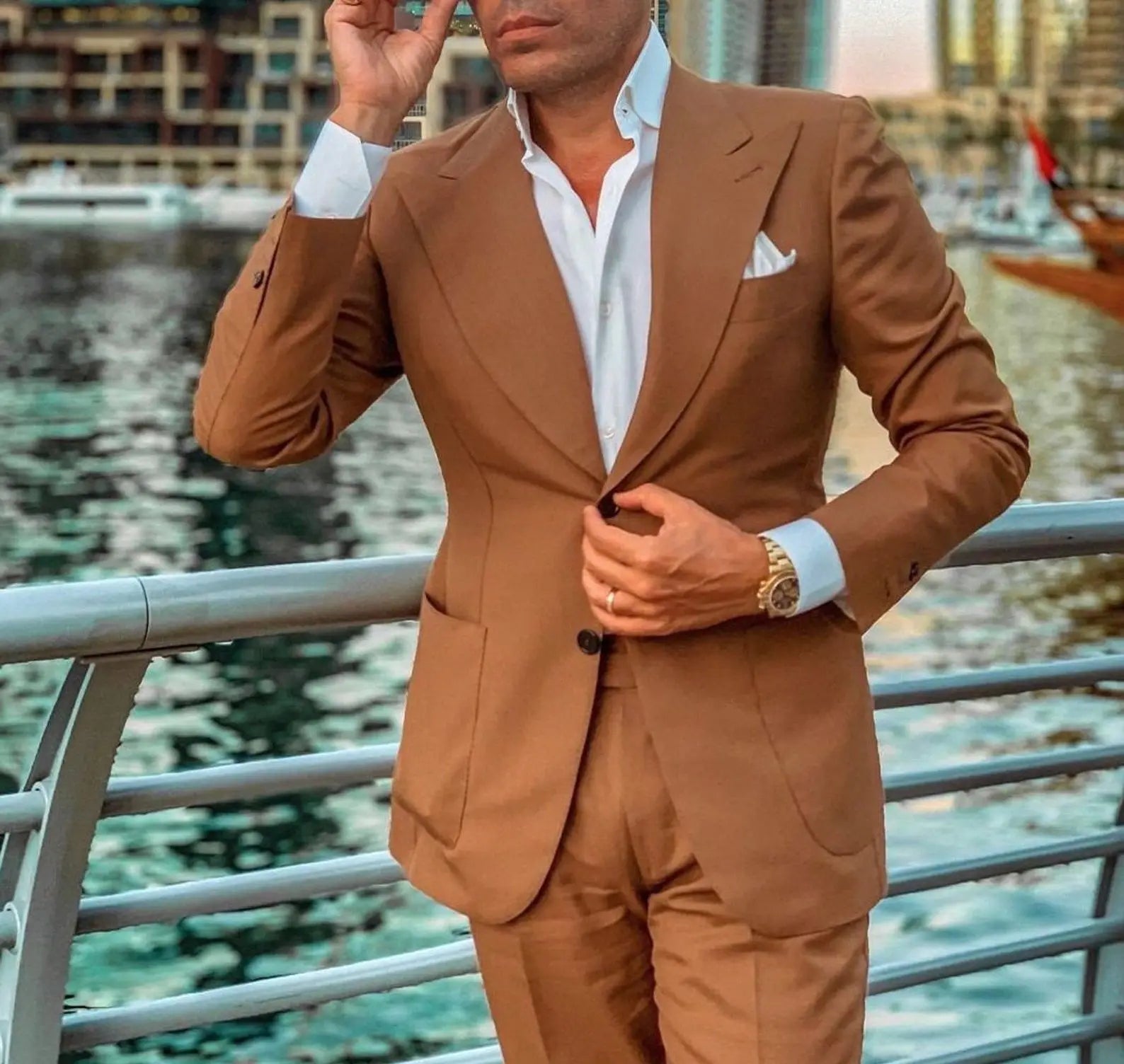 Brown Suits For Men Wedding Tuxedo Bridegroom Bespoke Two Pieces Jacket+Pants Conjuntos De Blazer