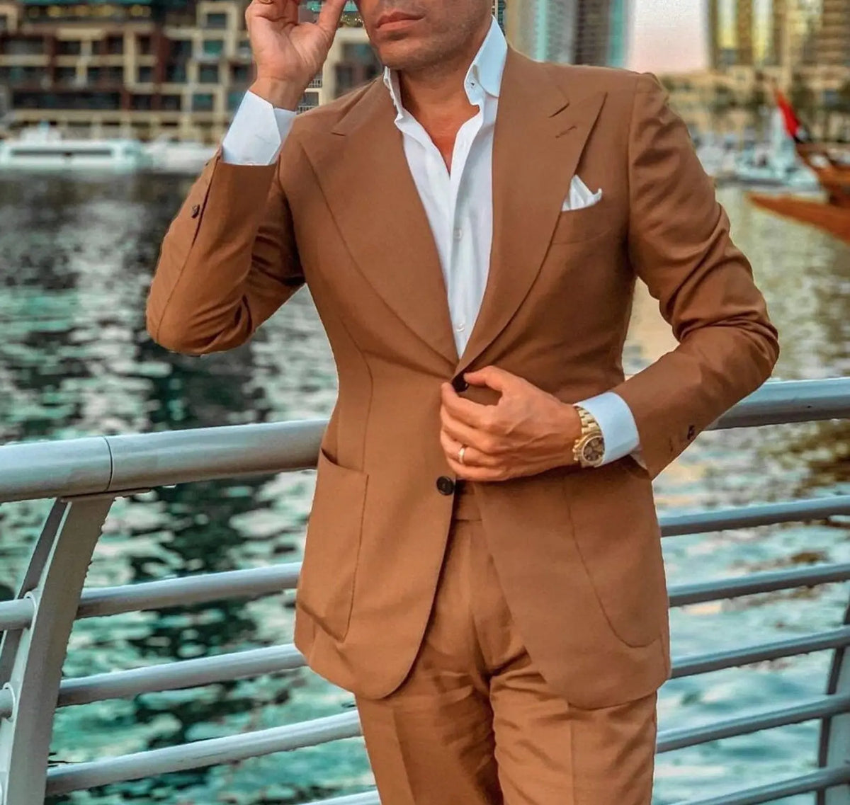 Trajes marrones para hombre, esmoquin de boda, novio, a medida, dos piezas, chaqueta y pantalón, conjuntos de blazer