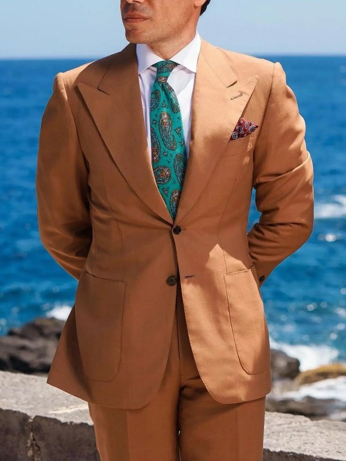 Trajes marrones para hombre, esmoquin de boda, novio, a medida, dos piezas, chaqueta y pantalón, conjuntos de blazer