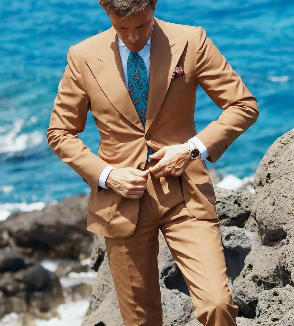 Trajes marrones para hombre, esmoquin de boda, novio, a medida, dos piezas, chaqueta y pantalón, conjuntos de blazer