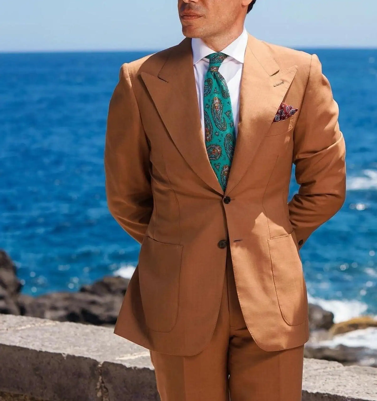 Trajes marrones para hombre, esmoquin de boda, novio, a medida, dos piezas, chaqueta y pantalón, conjuntos de blazer