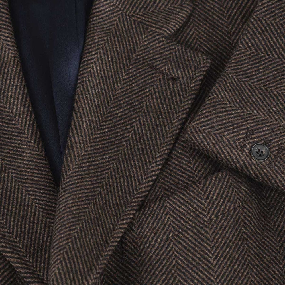 Trajes de invierno para hombre con diseño de espiga marrón, a medida, con solapa con muescas, para fiesta de novio, esmoquin, abrigo largo de una pieza para hombre