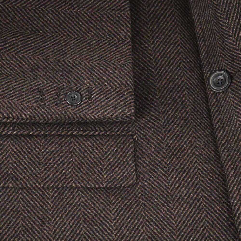 Trajes de invierno para hombre con diseño de espiga marrón, a medida, con solapa con muescas, para fiesta de novio, esmoquin, abrigo largo de una pieza para hombre