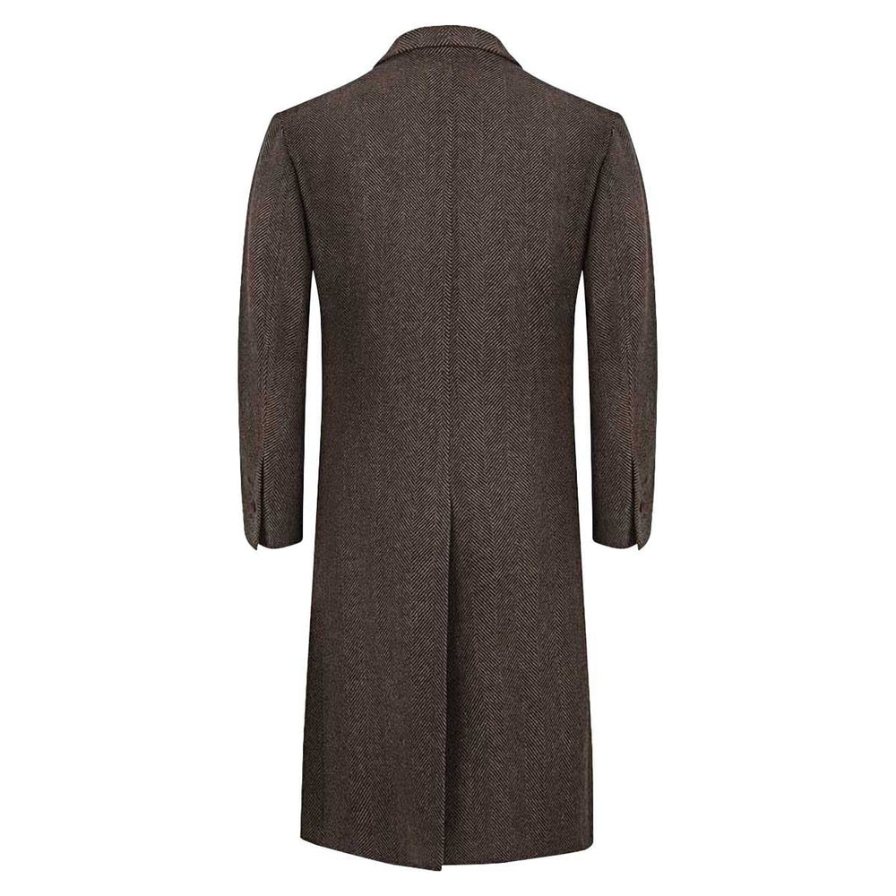 Trajes de invierno para hombre con diseño de espiga marrón, a medida, con solapa con muescas, para fiesta de novio, esmoquin, abrigo largo de una pieza para hombre