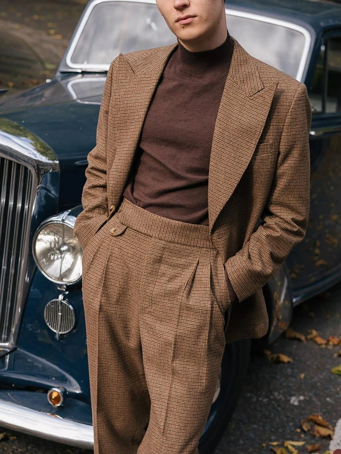 Trajes marrones para hombre, a medida, 2 piezas, blazer, pantalón, botonadura sencilla, solapa ancha, cuadros, rayas, para negocios, boda, talla grande, a medida.