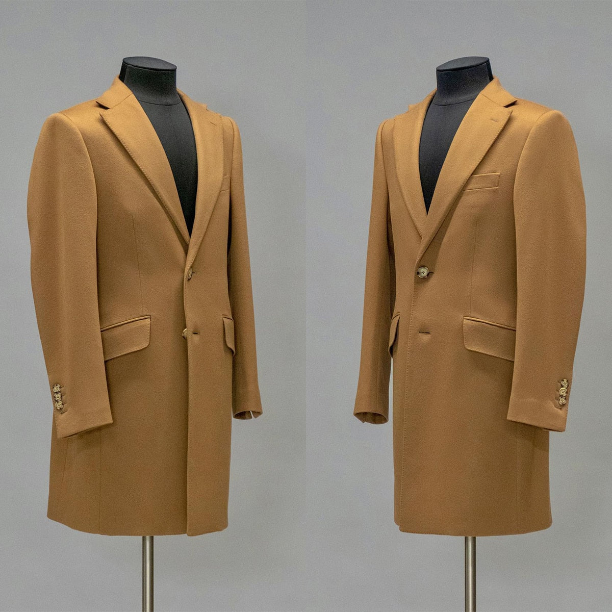 Traje de hombre marrón de una pieza, de un solo pecho, largo, con solapa de pico, abrigo de lana para negocios, traje de novio para boda a medida. 