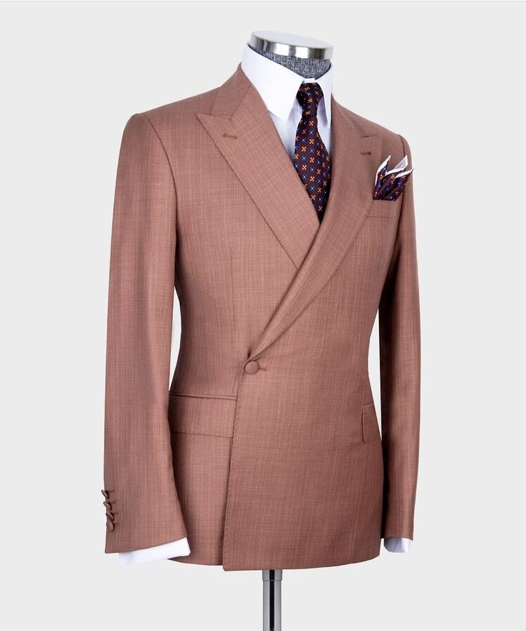 Trajes de hombre con solapa de pico marrón, esmoquin de 1 botón para novio, para graduación, blazer, pantalones para boda, 2 piezas, chaqueta y pantalón.