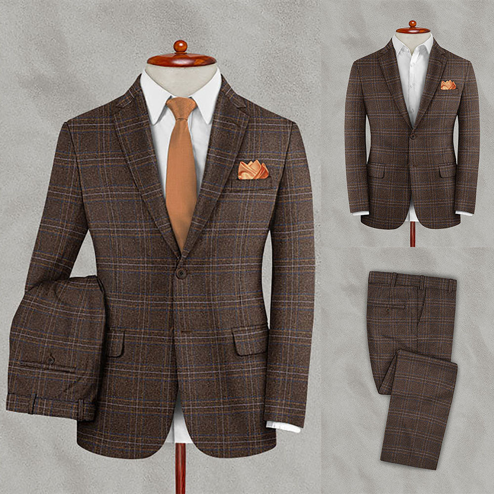 Costume homme d'affaires à carreaux marron, coupe slim, sur mesure, 2 pièces, simple boutonnage, blazer, pantalon, mariage, formel, décontracté, bal, sur mesure 