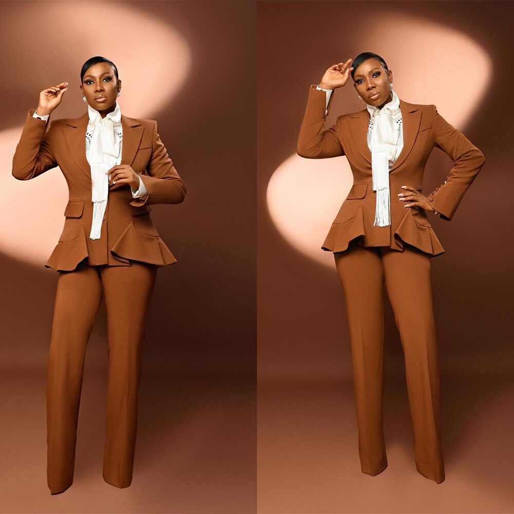 Costume pantalon marron 2 pièces pour femme, coupe slim, pour mère de la mariée, tenue de soirée, de bal 