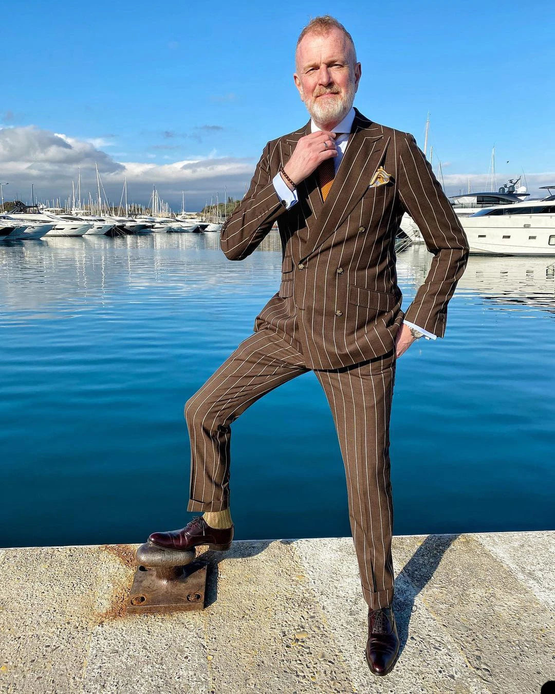 Esmoquin de boda a rayas marrones, talla grande, para hombre, traje de pantalón, para fiesta de graduación (chaqueta y pantalón)