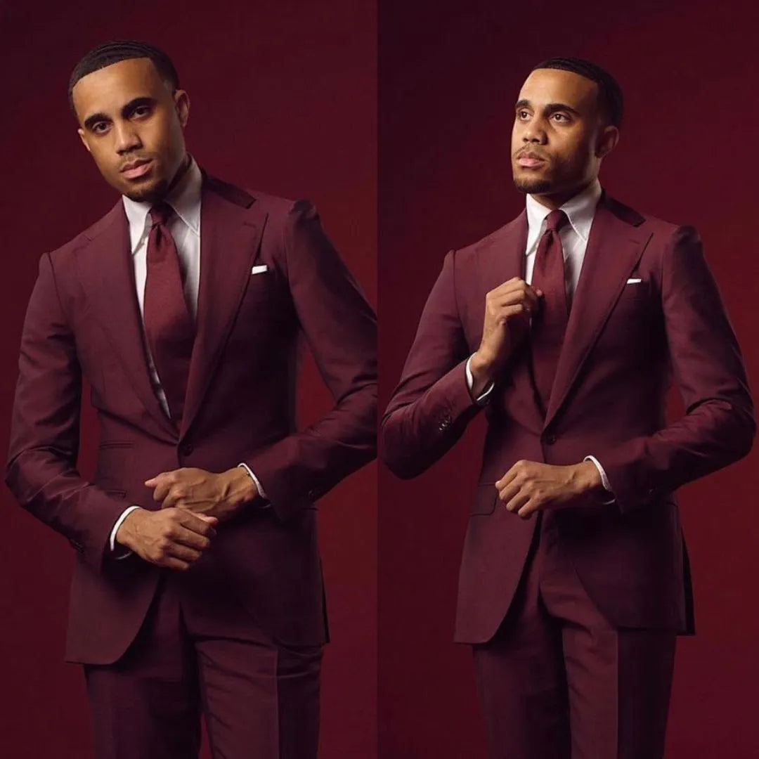 Burfundy Costume formel décontracté pour mariage, ensemble 2 pièces veste et pantalon, blazer, manteau, pantalon, robe slim 